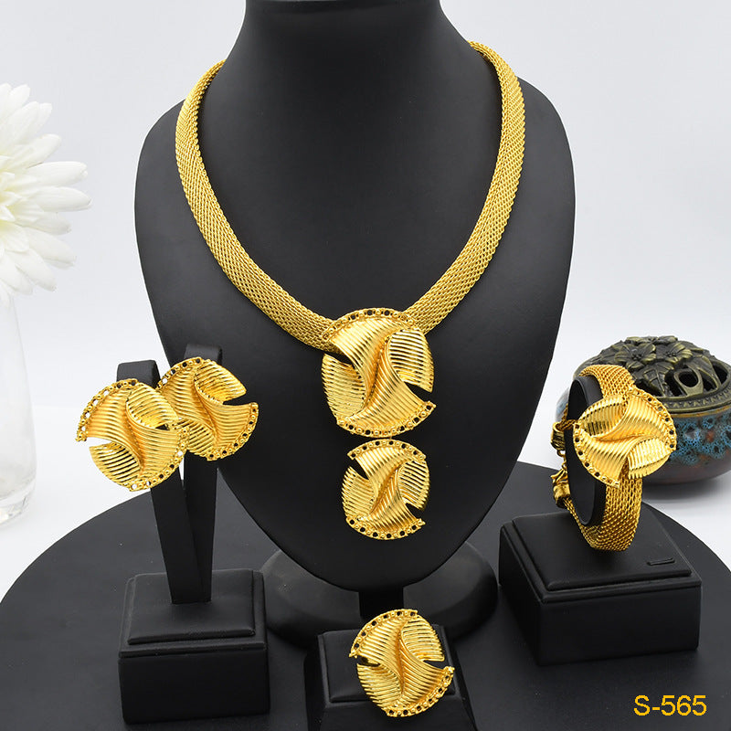European And American Fashion Necklace Earring Bracelet Four-piece Ring Set