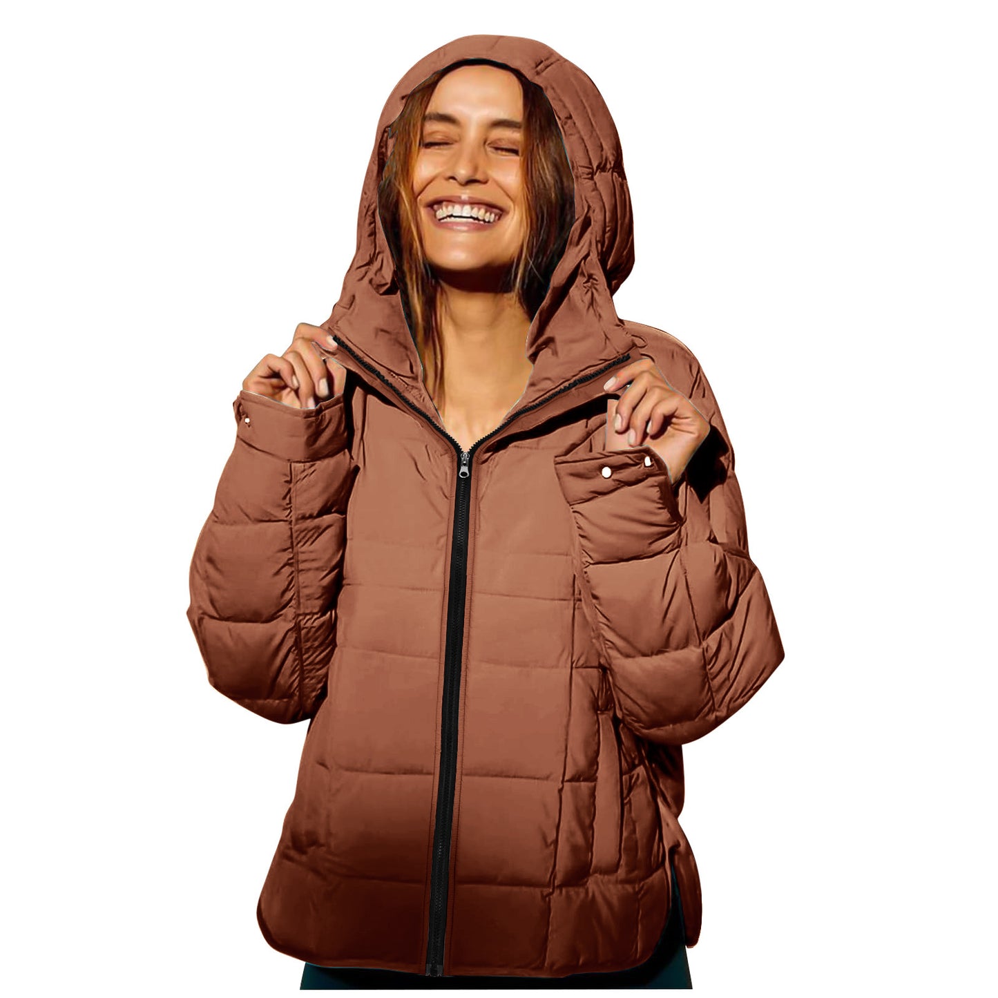 Women's Polyester Hooded Loose Sports Cotton Jacket