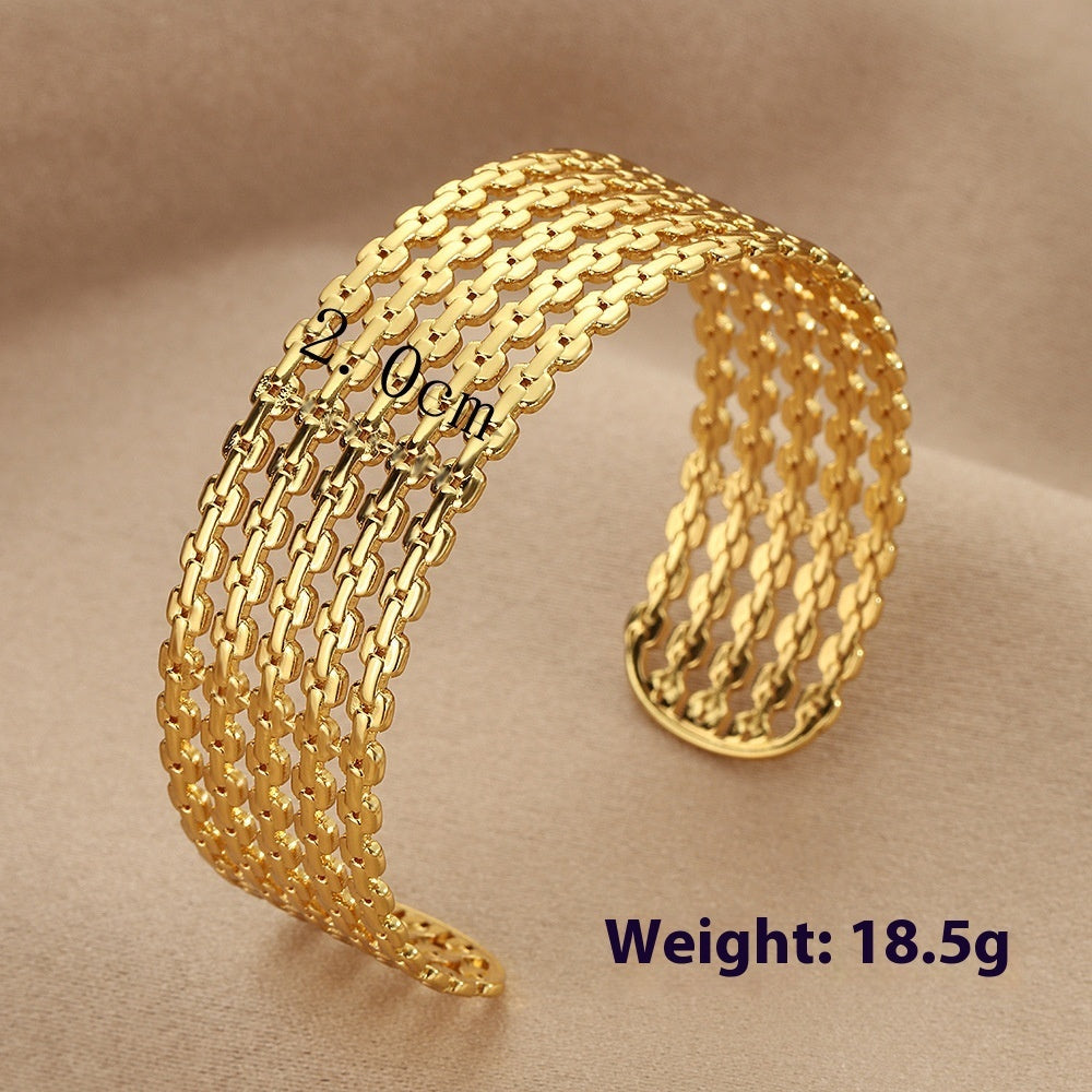 Stainless Steel Bracelet Lotus Shape Ring Large Glossy Stripes