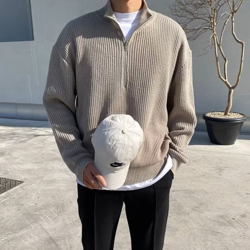 Men's Autumn Half Zipper Cardigan Sweater Men Trendy, Smart And All-matching