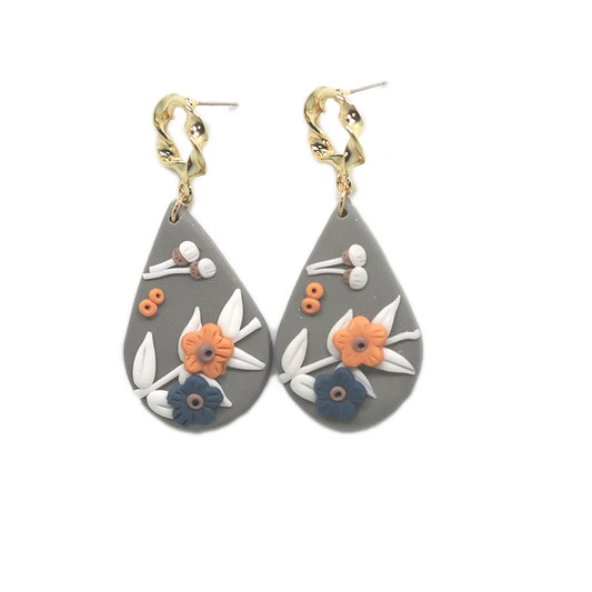 Handmade Jewelry Delicate Ethnic Detailed Flower Pattern Big Size Pendant Drop Polymer Clay Earrings Crafts for Woman Gifts