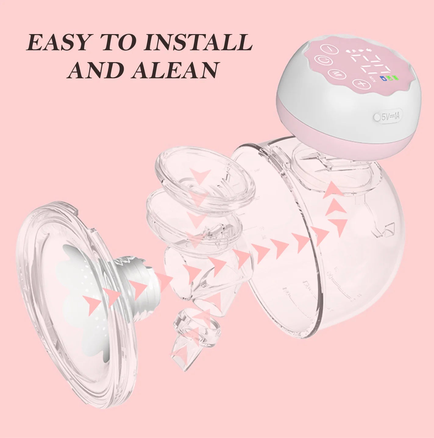 Electric Breast Pump,  Wearable Hands-Free Breast Pumps with 3 Modes, 9 Levels, Pink