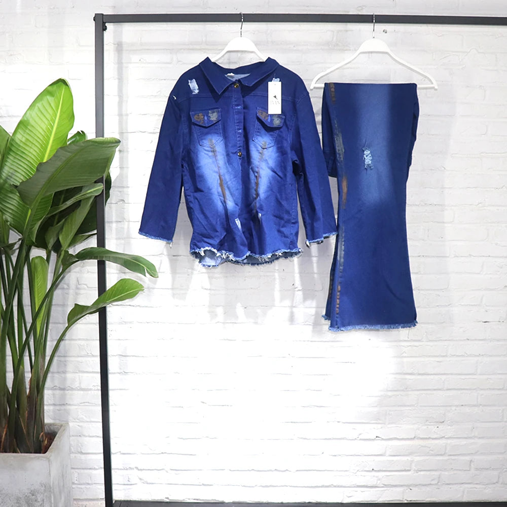 African Mom Jeans Set Stretch Fabric Flared Jeans Jeans with Print Women'S Ripped Jeans Ripped Jeans