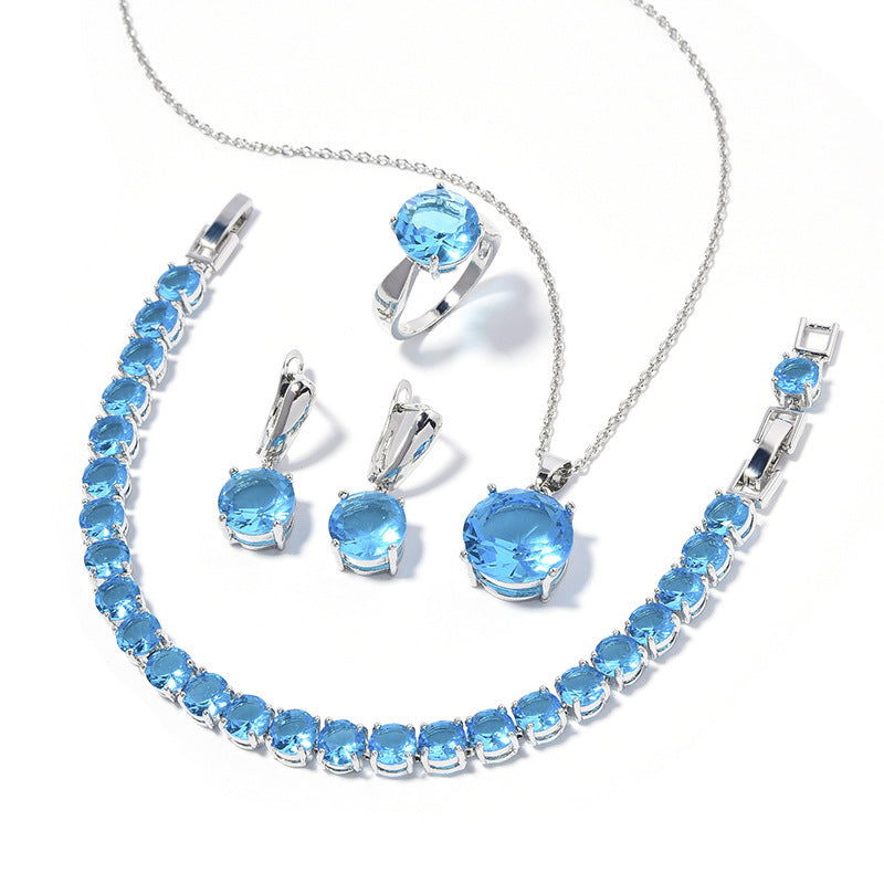 Geometric Round Earrings Ring Bracelet Necklace Ornament Suit