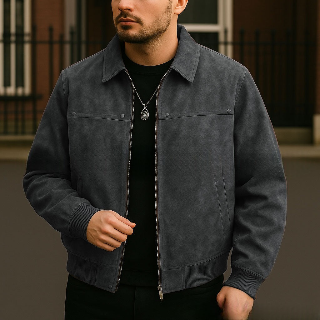 Vintage Brown Lapel Men's Leather Overcoat Jacket