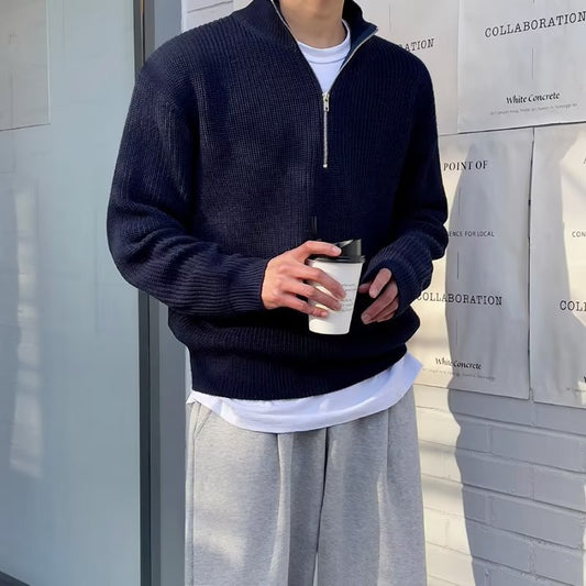 Men's Autumn Half Zipper Cardigan Sweater Men Trendy, Smart And All-matching