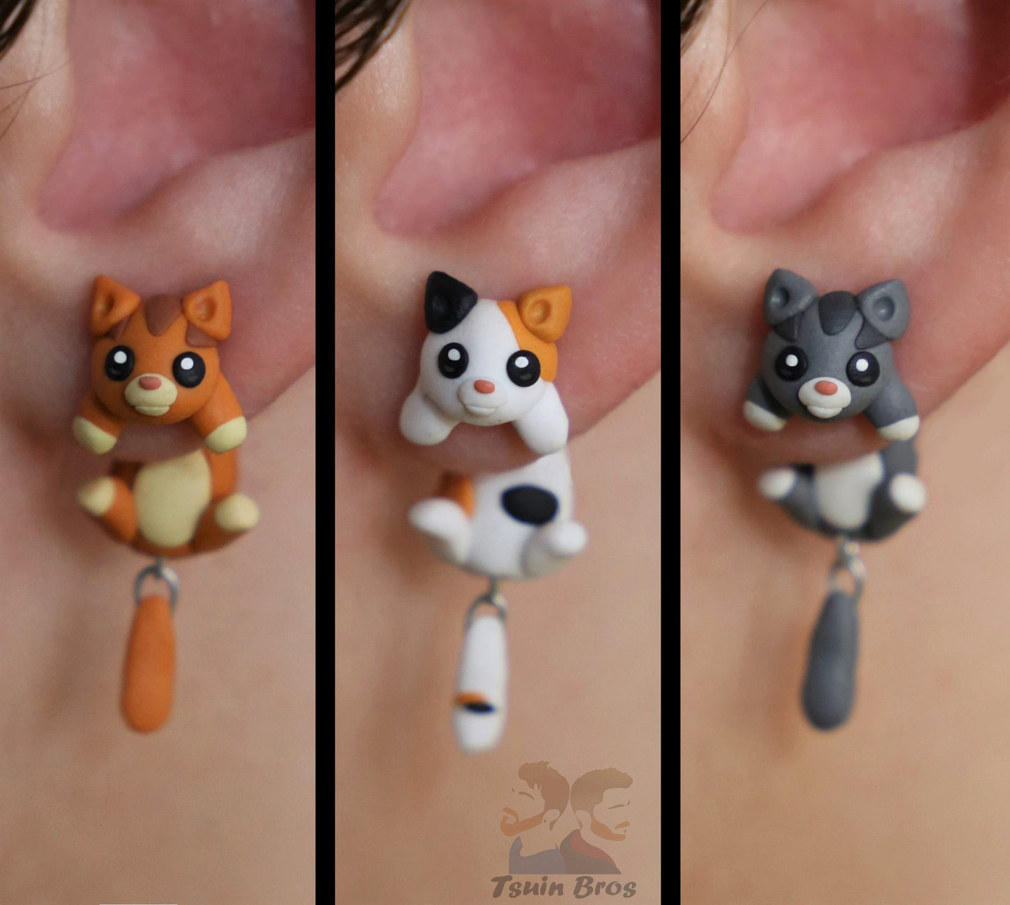 Cat Stud Earrings – Handcrafted Polymer Clay Cat Earrings – Hypoallergenic Lightweight Gift for Cat Lovers.