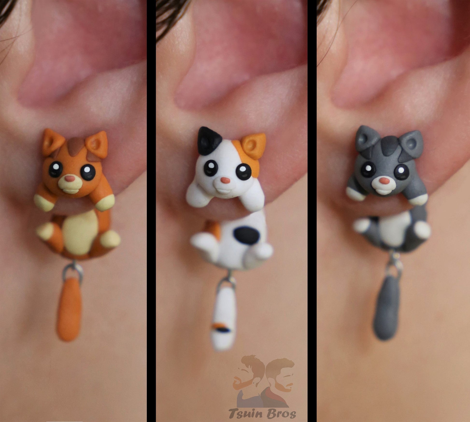 Cat Stud Earrings – Handcrafted Polymer Clay Cat Earrings – Hypoallergenic Lightweight Gift for Cat Lovers.