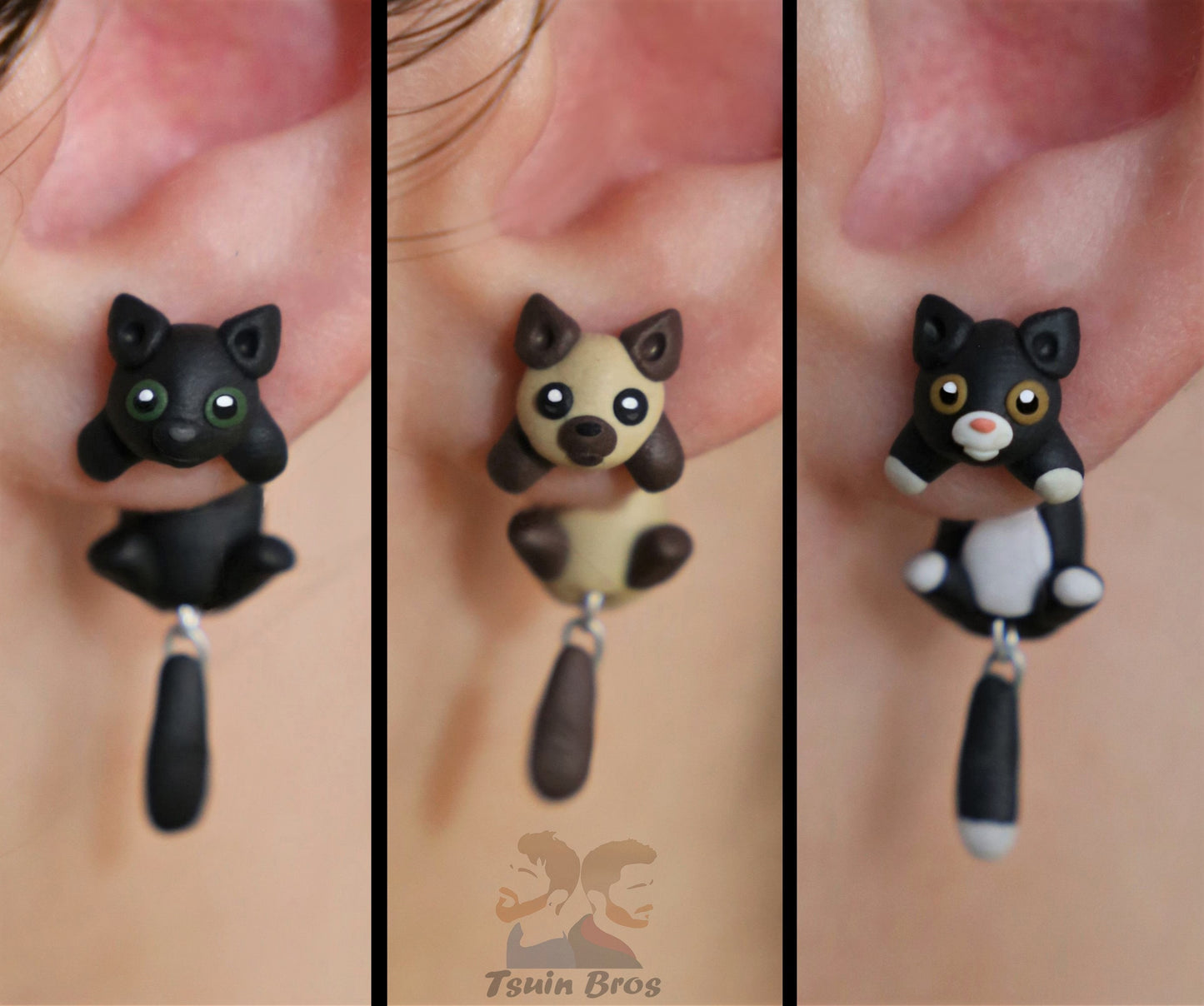 Cat Stud Earrings – Handcrafted Polymer Clay Cat Earrings – Hypoallergenic Lightweight Gift for Cat Lovers.